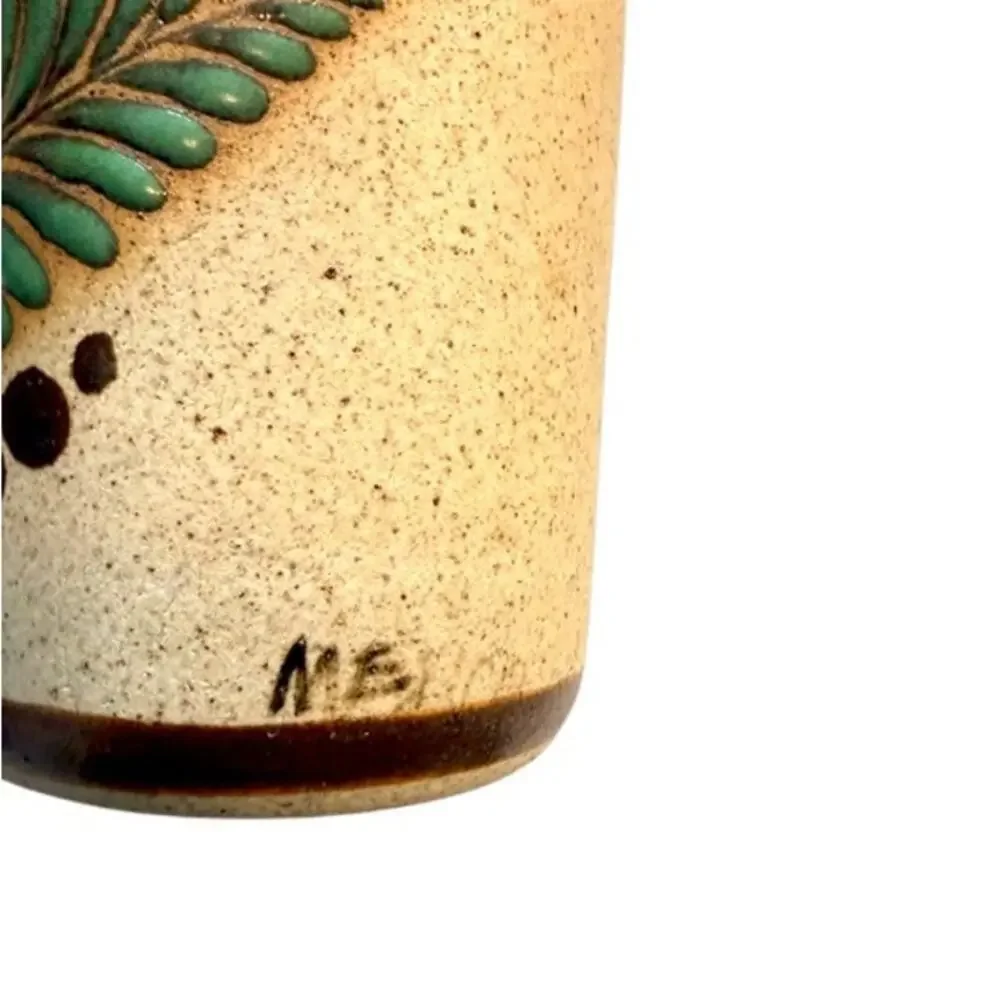 Vintage Hand-Painted Studio Pottery Tumbler / Vase – Bird & Botanical Motif